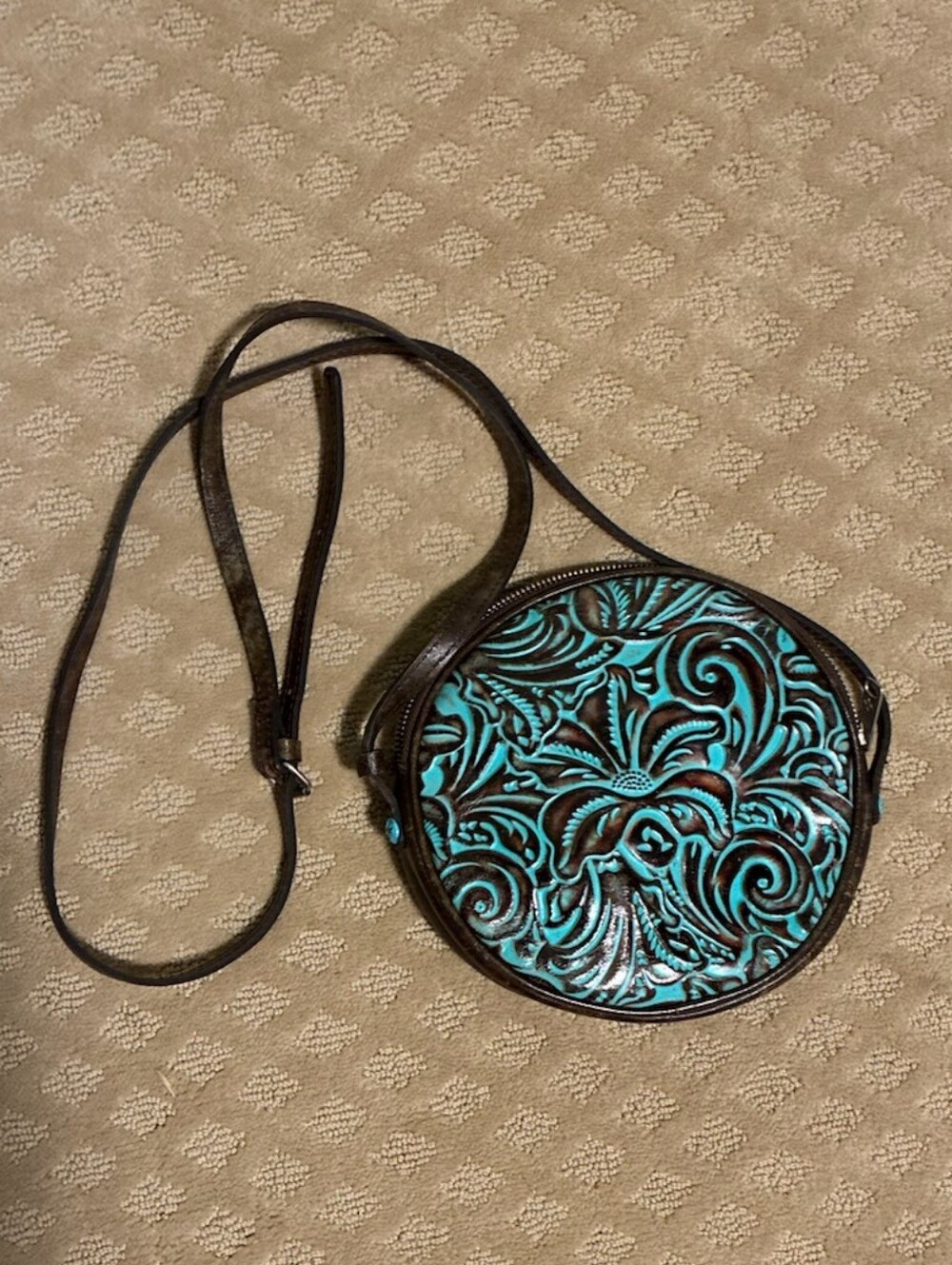 Patricia Nash Turquoise Leather Round Crossbody Bag - Women
